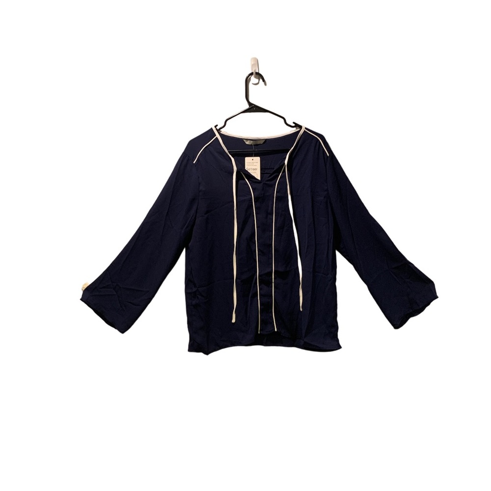Soteer Long Sleeve Chiffon Blouse Loose Fit Keyhole Work Top